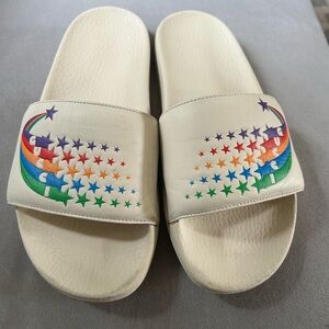 Authentic Gucci Slides rainbow Star Flats White